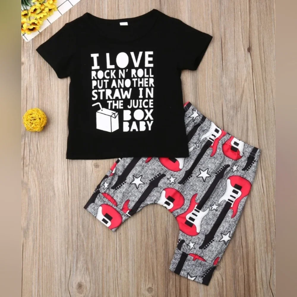 Toddler Boy Rock And Roll Graphic Tee & Rocker Guitar Shorts Set Kids Summer Set